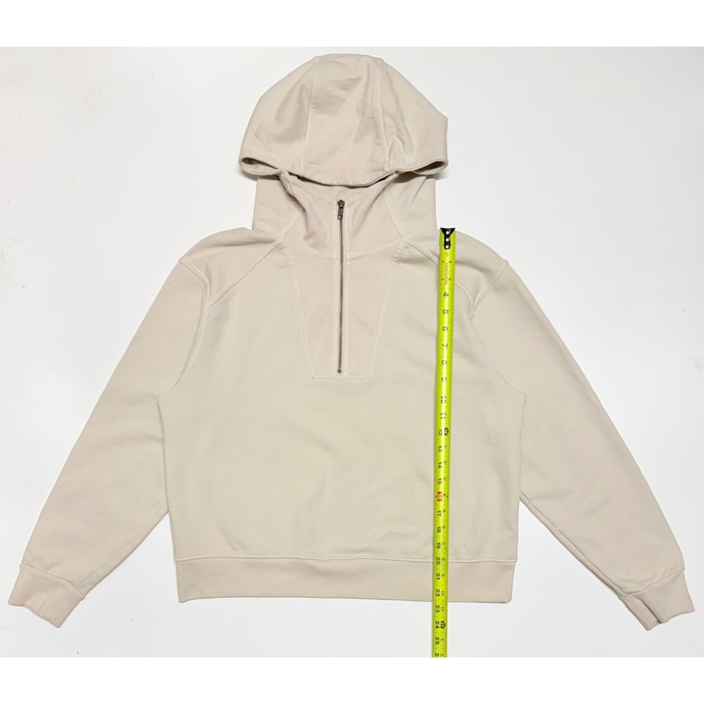 Rowan Josephine Quarter Zip Pullover Hoodie Cream Beige Terry Womens Medium